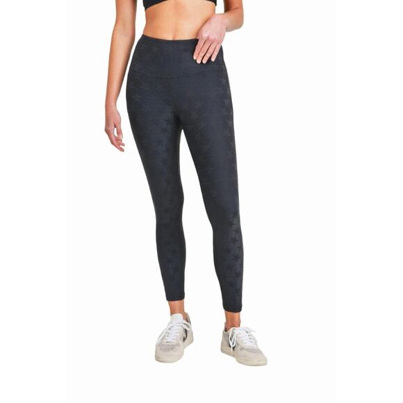 Mono B Black Polka Dot Textured Stars Legging Yoga Pants Small - Picture 1 of 12